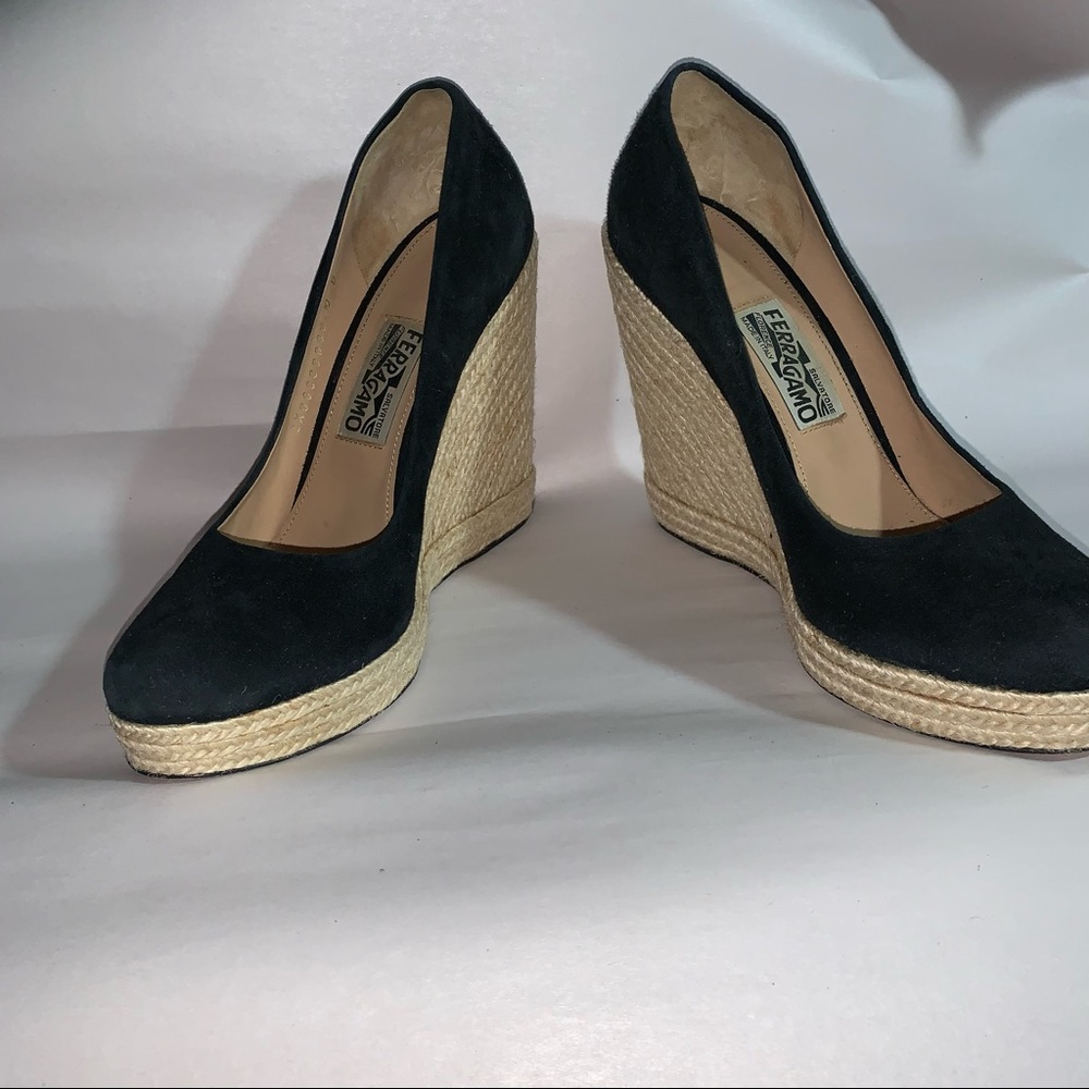 🍔SOLD🍔SALVATORE FERRAGAMO size 10  suede PLATFORM wedge heel ESPADRILLE pumps - Picture 10 of 12